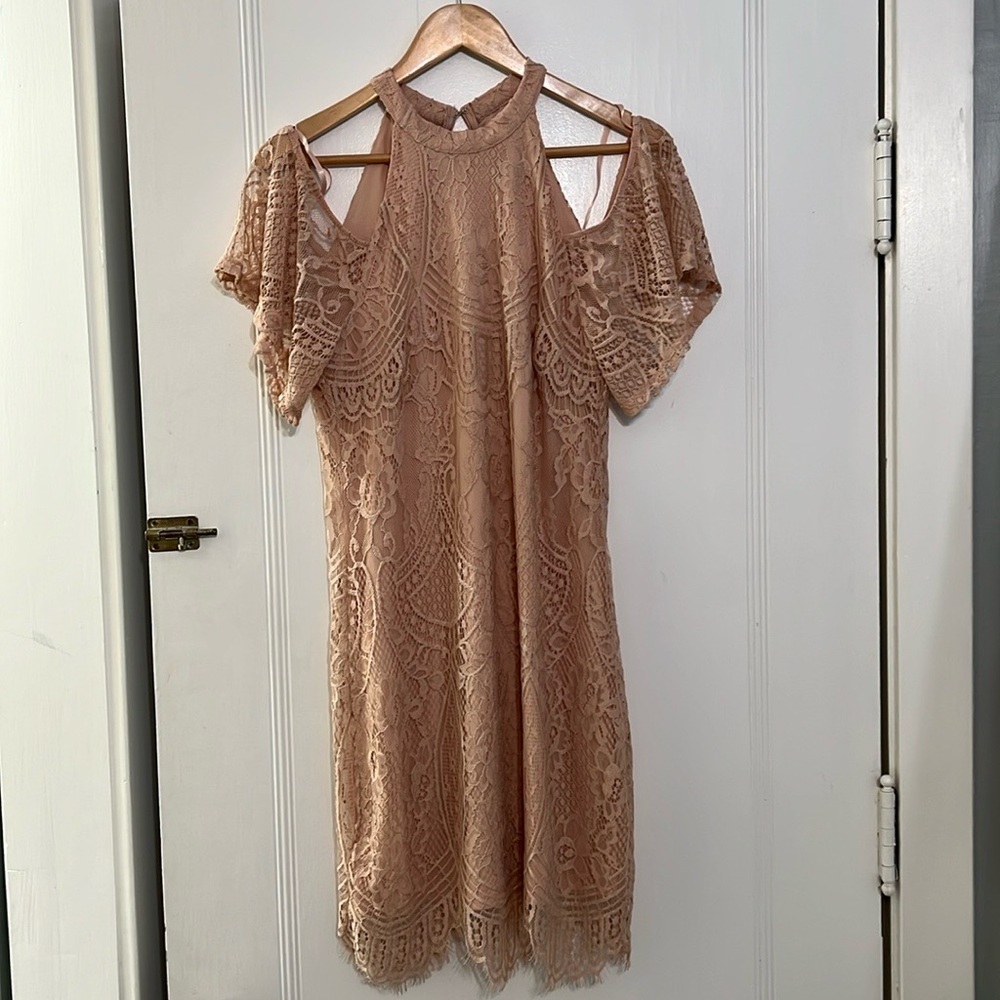 Francesca's Collections Peachy Cream Flapper 20s Lace Dress
